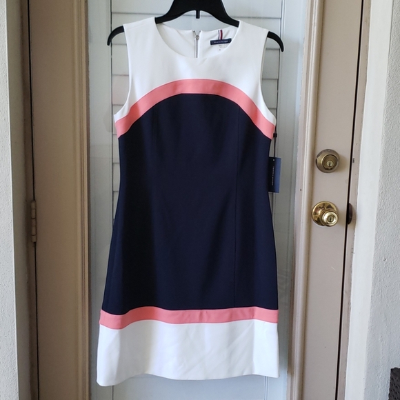 Tommy Hilfiger Dresses & Skirts - Tommy Hilfiger Navy/Coral/White Sheath Dress Sz10